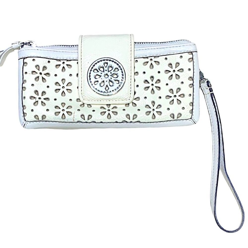 Brighton Laser Cut Ivory White Leather Magnetic Wallet